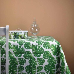 PASSIONE CASA - Tovaglia Rettangolare da Tavola 145 x 240 Cm in Tessuto Verde e Bianco con decori floreali Jungle Linea Botanic Passione Casa 724299