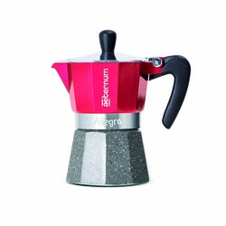 AETERNUM - Moka Allegra Metropolis 3 Tazze in Alluminio Grigio Marmorizzato e Rosso Aeternum 0002450/Ros