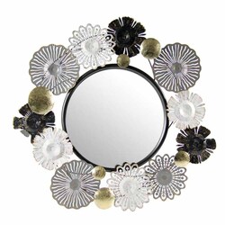 PASSIONE CASA - Specchio tondo da Parete Moderno in Metallo decorazione Floreale oro, nero e bianco 76X74X6,4 cm Passione Casa 776885