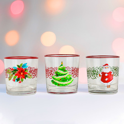 MERCURY SRL - Set 6 Bicchieri Acqua 380Cc in Vetro linea Red Christmas decori Casuali 62972 + Gift Box
